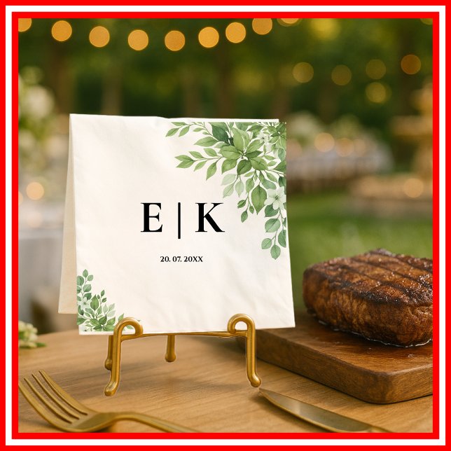 Sage Green Eucalyptus Monogram Wedding Napkins (Creator Uploaded)