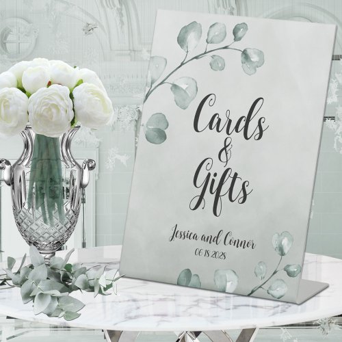 Sage Green Eucalyptus Note Wedding Cards  Gifts Pedestal Sign