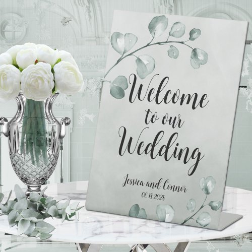 Sage Green Eucalyptus Note Welcome To Our Wedding Pedestal Sign
