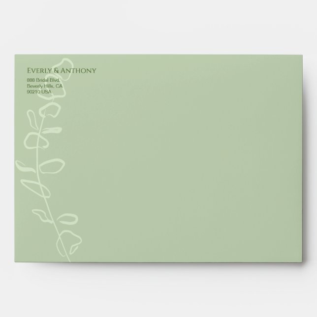 Sage Green Eucalyptus overlay Wedding Custom Envelope (Front)