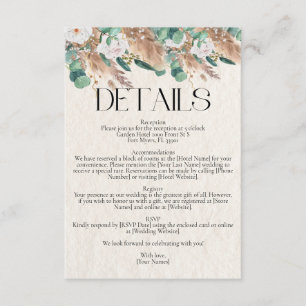 Sage Green Eucalyptus Pampas Grass Roses Wedding Enclosure Card