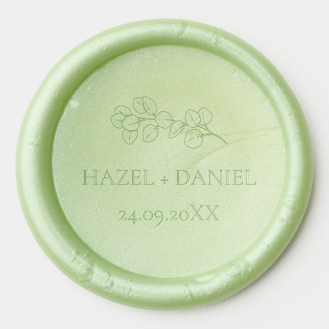 Sage Green Eucalyptus Personalized Wedding Wax Seal Sticker (Front)