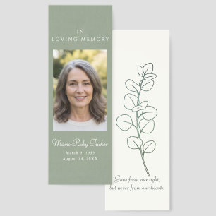 Sage Green Eucalyptus Photo Funeral Memorial Poem Bookmarks