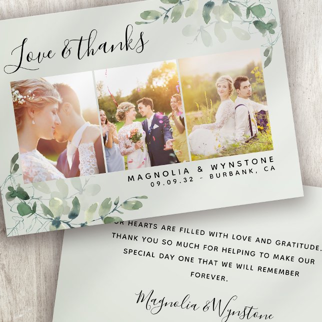 Sage Green Eucalyptus Photo Wedding Thank You Card (Creator Uploaded)