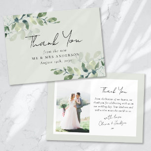 Sage Green Eucalyptus Photo Wedding Thank You Card