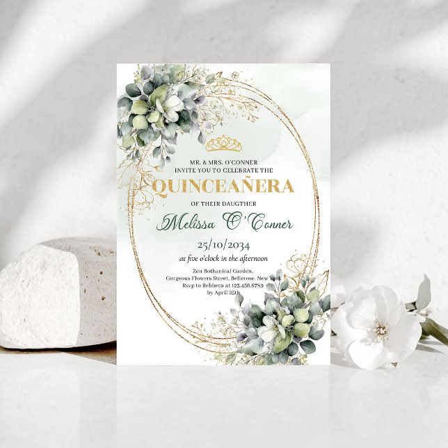 Sage Green Eucalyptus Quinceañera Boho Invite (Sage Green Eucalyptus Quinceañera Boho Invite)