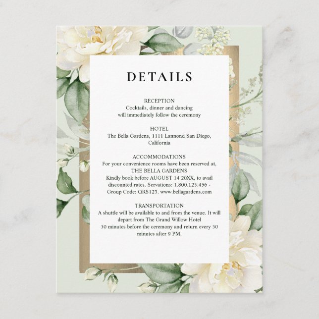 Sage Green Eucalyptus & Rose Ivory QR Code Wedding Enclosure Card (Front)