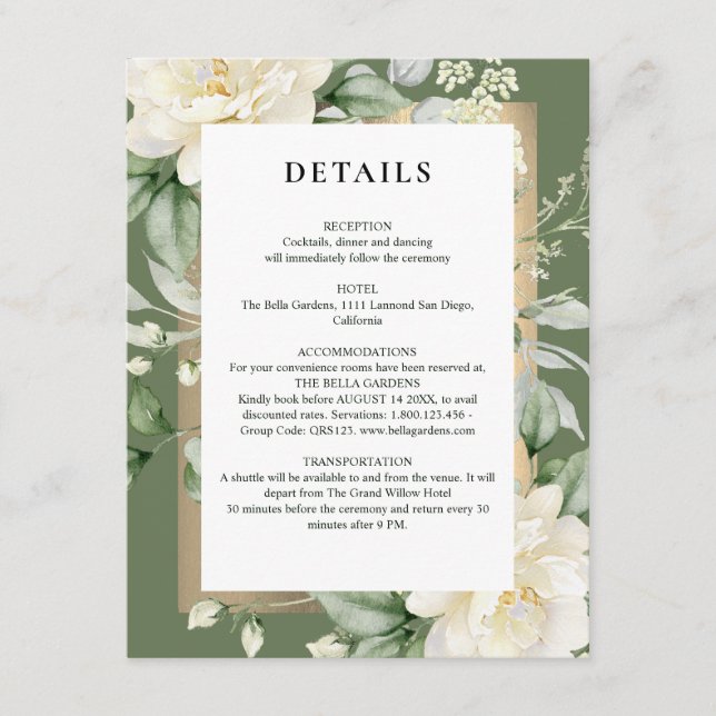 Sage Green Eucalyptus & Rose Ivory QR Code Wedding Enclosure Card (Front)