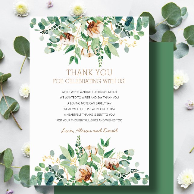 Sage Green Eucalyptus Rustic Greenery Baby Shower Thank You Card (Creator Uploaded)