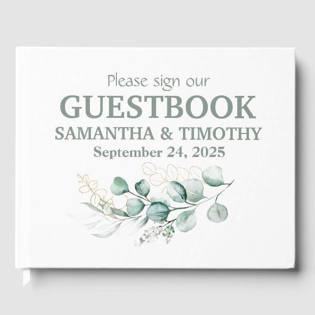 Sage Green Eucalyptus Rustic Greenery Wedding Guest Book (Front)