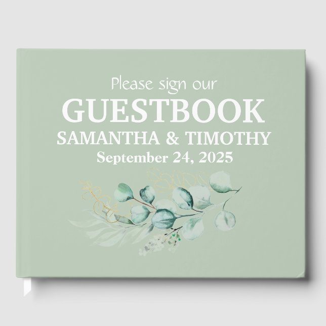 Sage Green Eucalyptus Rustic Greenery Wedding Guest Book (Front)