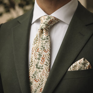 Sage Green Eucalyptus Rustic Terracotta Botanical Neck Tie