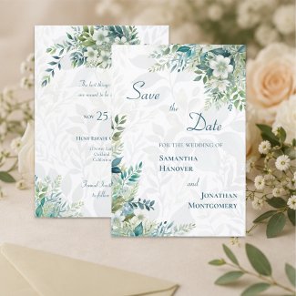 Sage Green Eucalyptus Save the Date Wedding Card