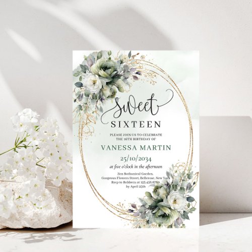 Sage Green Eucalyptus Sweet Sixteen Boho Invite