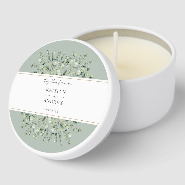 Sage Green Eucalyptus Together Forever Wedding Mini Candle Favors (Corner)
