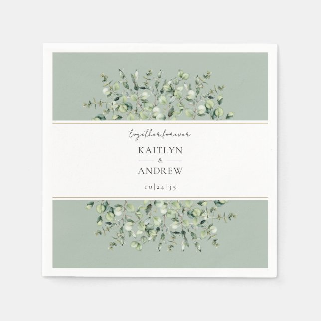 Sage Green Eucalyptus Together Forever Wedding Napkins (Front)