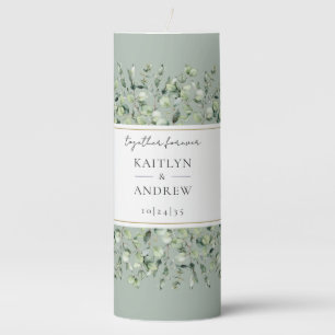 Sage Green Eucalyptus Together Forever Wedding Pillar Candle