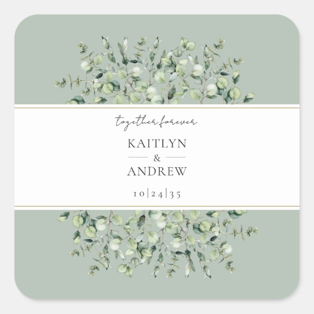 Sage Green Eucalyptus Together Forever Wedding  Square Sticker (Front)