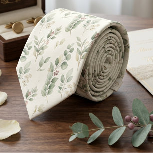 Sage Green Eucalyptus Watercolor Boho Neck Tie