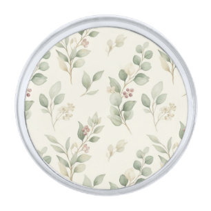Sage Green Eucalyptus Watercolor Boho Silver Finish Lapel Pin