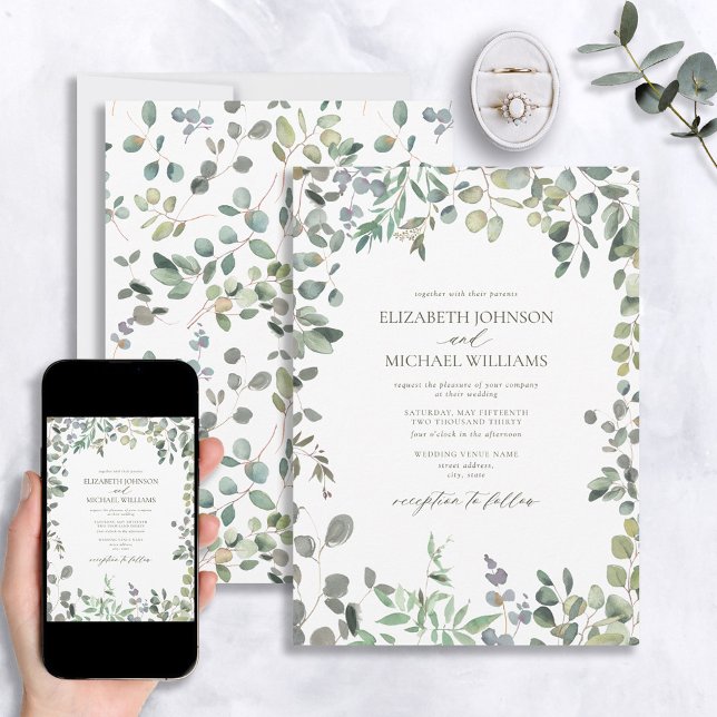 Sage Green Eucalyptus Watercolor Wedding Invitation (Creator Uploaded)