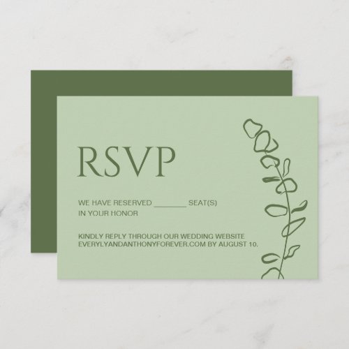 Sage Green Eucalyptus Wedding Chic Reserved seats RSVP Card