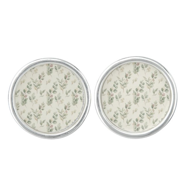 Sage Green Eucalyptus Wedding Cufflinks (Front)