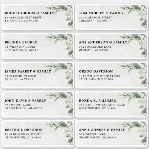 Sage Green Eucalyptus Wedding Guest Name Address  Sticker