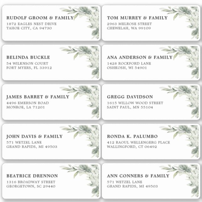 Sage Green Eucalyptus Wedding Guest Name Address  Sticker (Front)