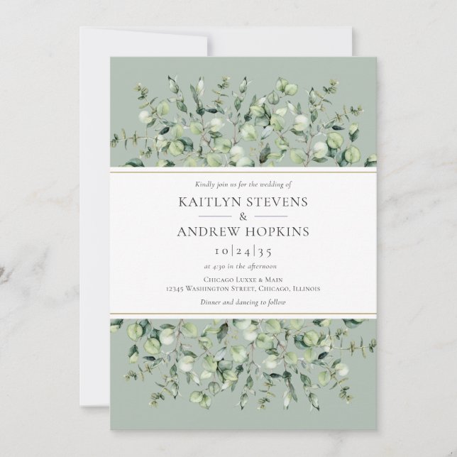 Sage Green Eucalyptus Wedding Invitation (Front)
