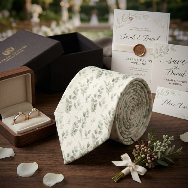 Sage Green Eucalyptus Wedding Neck Tie (Creator Uploaded)