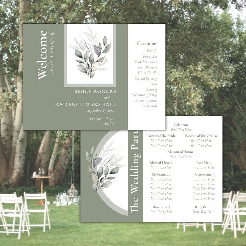 Sage Green Eucalyptus Wedding Program