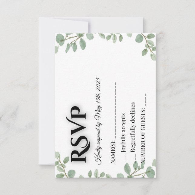 Sage Green Eucalyptus Wedding RSVP Card (Front)