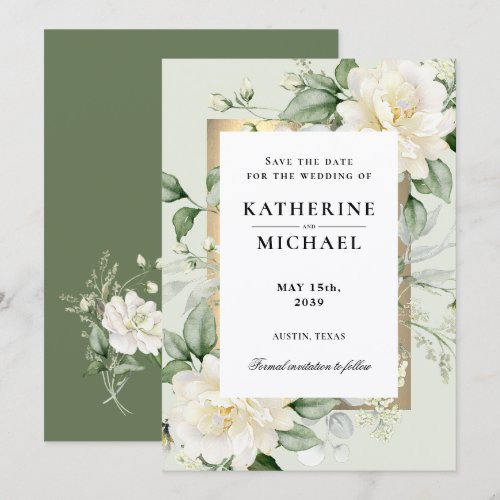 Sage Green Eucalyptus Wedding Save the Date Invitation