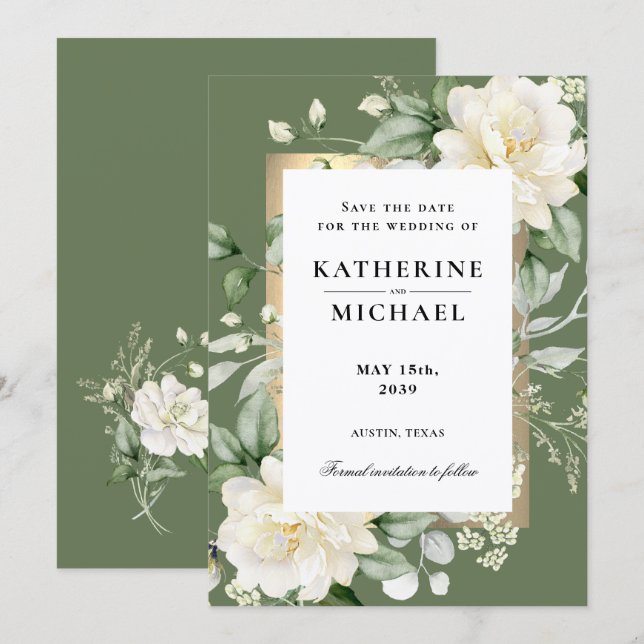 Sage Green Eucalyptus Wedding Save the Date Invitation (Front/Back)