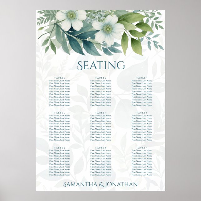 Sage Green Eucalyptus Wedding Seating Chart Poster (Front)