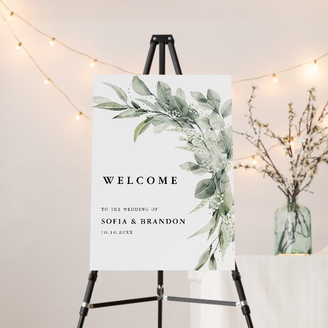 Sage Green Eucalyptus Wedding Welcome  Foam Board (In Situ (Stand))