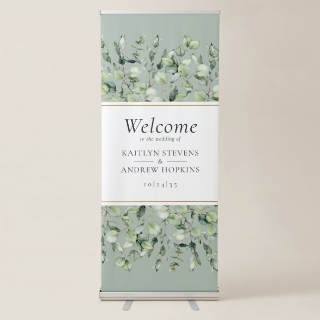 Sage Green Eucalyptus Wedding Welcome  Retractable Banner (Front)