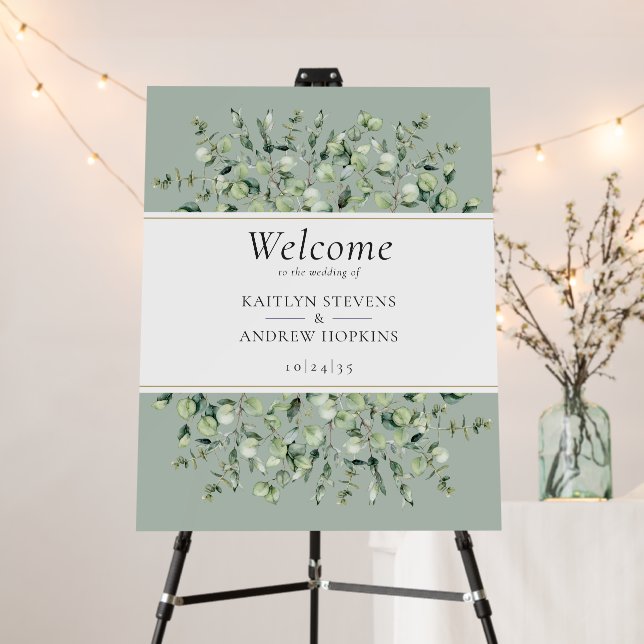Sage Green Eucalyptus Wedding Welcome Sign  (In Situ (Stand))