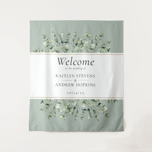 Sage Green Eucalyptus Wedding Welcome  Tapestry (Front)