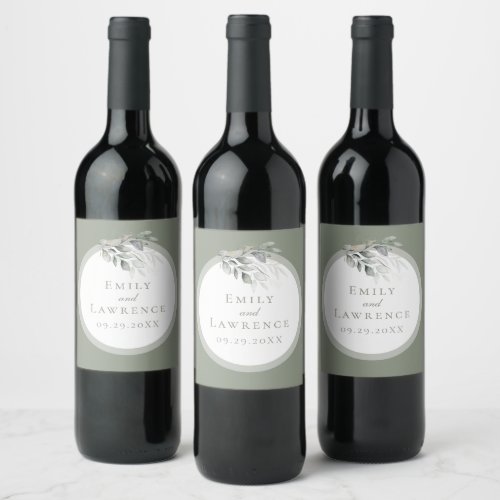 Sage Green Eucalyptus Wedding Wine Bottle Label