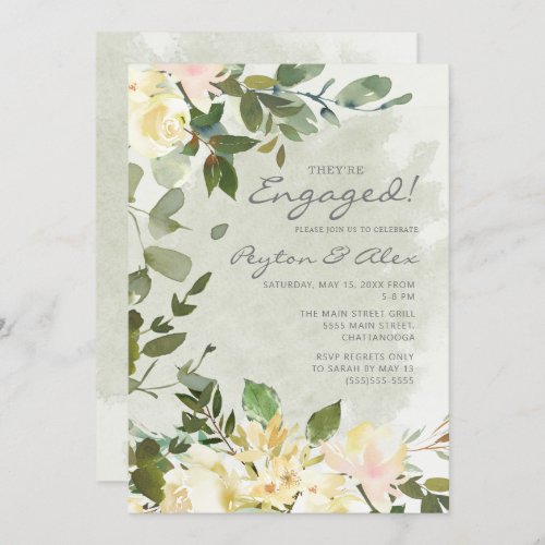 Sage Green Eucalyptus White Floral Engagement Invitation