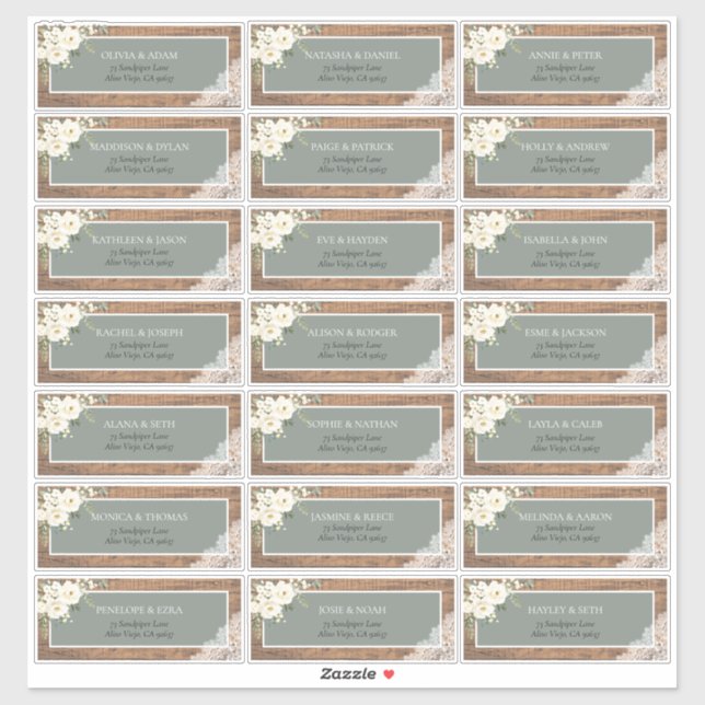 Sage Green Eucalyptus White Floral Lace Address St Sticker (Sheet)
