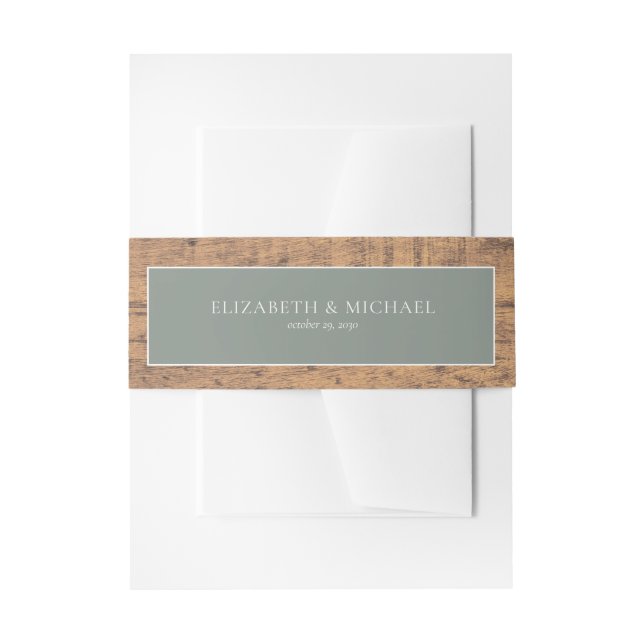 Sage Green Eucalyptus Wood Wedding Invitation Belly Band (Front Example)