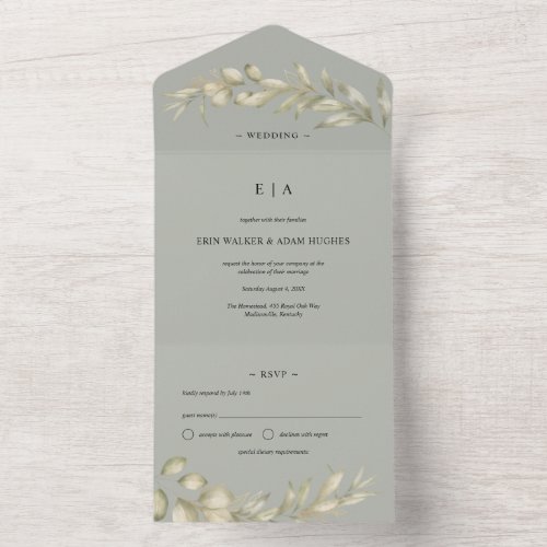 Sage Green Eucalyptus Wreath Wedding  All In One Invitation