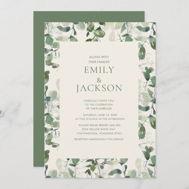 Sage Green EucalyptusLeaves Greenery Wedding Invitation (Front/Back)