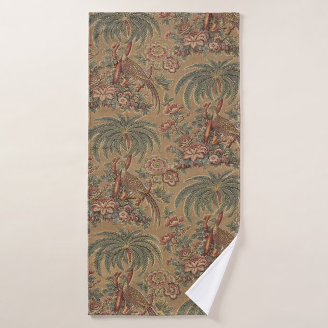 Sage Green Exotic Bird Palm Botanical Pattern Bath Towel Set (Bath Towel)