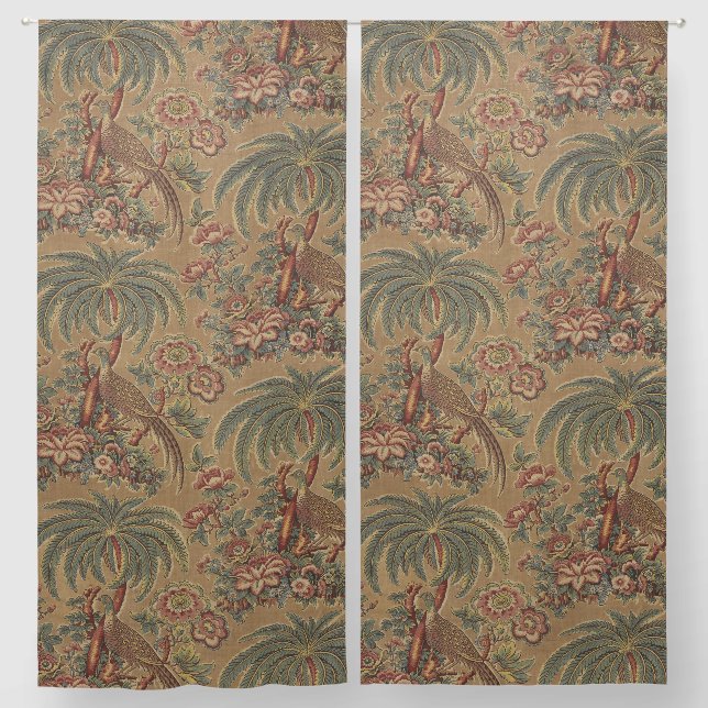 Sage Green Exotic Bird Palm Botanical Pattern Blackout Curtains (Pair)