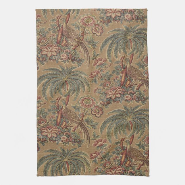 Sage Green Exotic Bird Palm Botanical Pattern Kitchen Towel (Vertical)