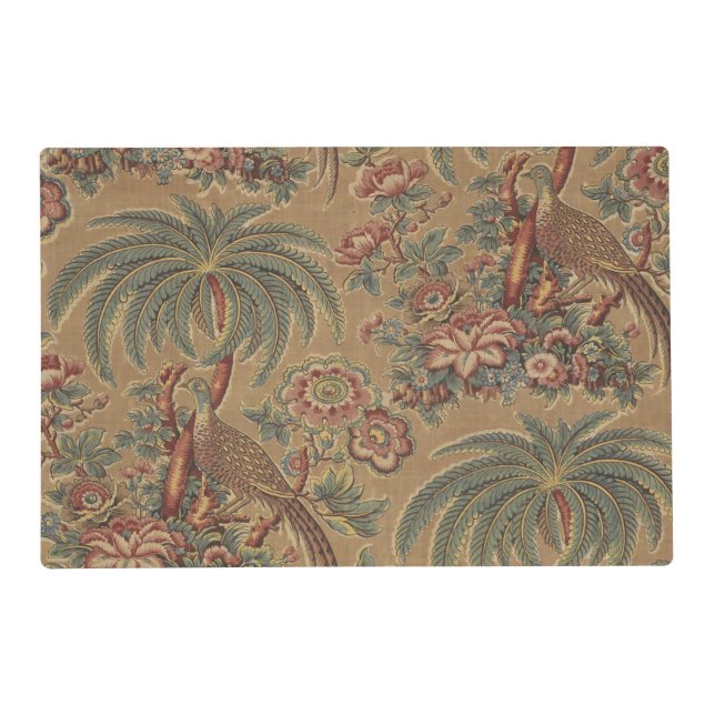Sage Green Exotic Bird Palm Botanical Pattern Placemat (Front)